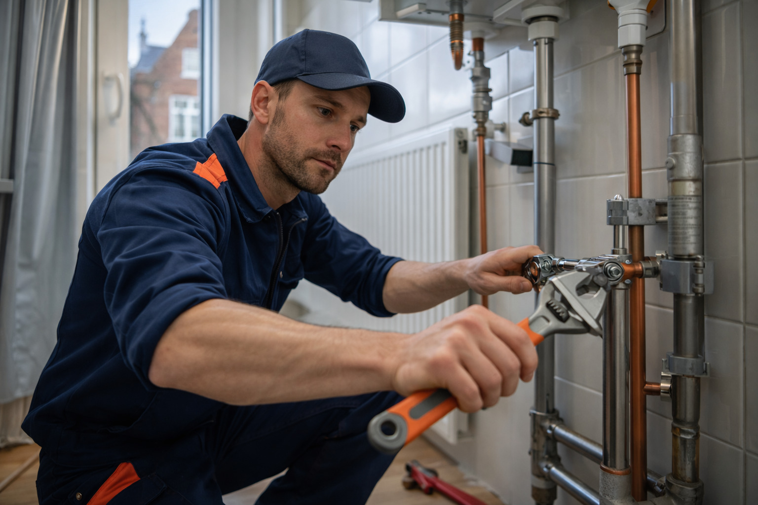 Loodgieter aan het werk in een woning in Breda